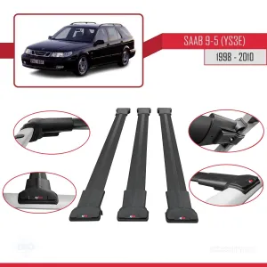 Saab 9-5 (YS3E) 1998-2010 Arası ile Uyumlu FLY Model Ara Atkı Tavan Barı SİYAH 3 ADET BAR - Görsel 5