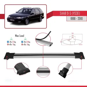 Saab 9-5 (YS3E) 1998-2010 Arası ile Uyumlu FLY Model Ara Atkı Tavan Barı GRİ 3 ADET BAR - Görsel 4
