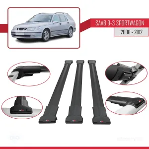Saab 9-3 Sportwagon 2006-2012 (YS3F) Arası ile Uyumlu FLY Model Ara Atkı Tavan Barı SİYAH 3 ADET BAR - Görsel 5