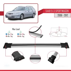Saab 9-3 Sportwagon 2006-2012 Arası ile Uyumlu FLY Model Ara Atkı Tavan Barı GRİ 3 ADET BAR thumb 4