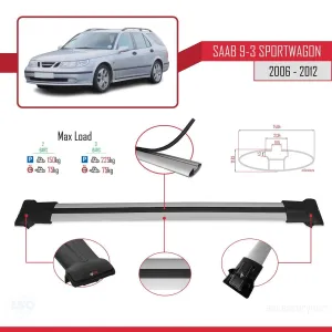 Saab 9-3 Sportwagon 2006-2012 (YS3F) Arası ile Uyumlu FLY Model Ara Atkı Tavan Barı GRİ - Görsel 4