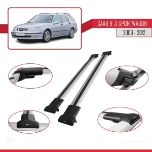 Saab 9-3 Sportwagon 2006-2012 (YS3F) Arası ile Uyumlu FLY Model Ara Atkı Tavan Barı GRİ - Görsel 5