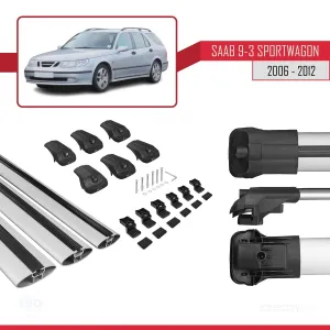 Saab 9-3 Sportwagon 2006-2012 Arası ile uyumlu ACE-1 Ara Atkı Tavan Barı GRİ 3 ADET BAR thumb 5
