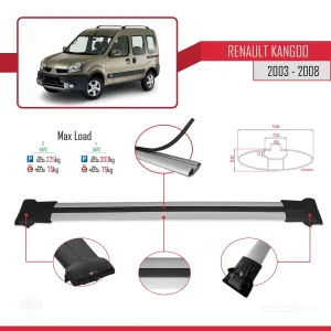 Renault Kangoo 2003-2008 Arası ile uyumlu FLY Model Ara Atkı Tavan Barı GRİ 3 ADET BAR - Görsel 4