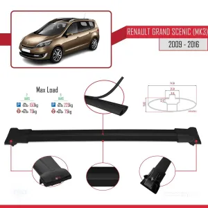 Renault Grand Scenic (Mk3) 2009-2016 Arası ile Uyumlu FLY Model Ara Atkı Tavan Barı SİYAH - Görsel 4