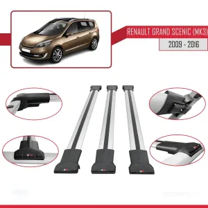 Renault Grand Scenic (Mk3) 2009-2016 Arası ile Uyumlu FLY Model Ara Atkı Tavan Barı GRİ 3 ADET BAR thumb 5