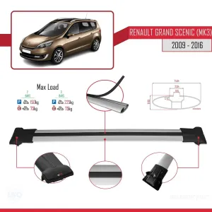 Renault Grand Scenic (Mk3) 2009-2016 Arası ile Uyumlu FLY Model Ara Atkı Tavan Barı GRİ - Görsel 4