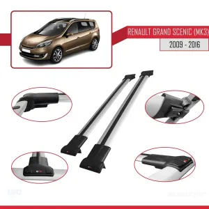 Renault Grand Scenic (Mk3) 2009-2016 Arası ile Uyumlu FLY Model Ara Atkı Tavan Barı GRİ - Görsel 5