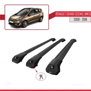Renault Grand Scenic (Mk3) 2009-2016 Arası ile uyumlu ACE-1 Ara Atkı Tavan Barı SİYAH 3 ADET BAR thumb 4