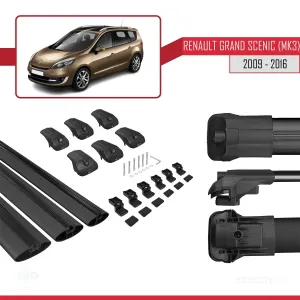 Renault Grand Scenic (Mk3) 2009-2016 Arası ile uyumlu ACE-1 Ara Atkı Tavan Barı SİYAH 3 ADET BAR thumb 5