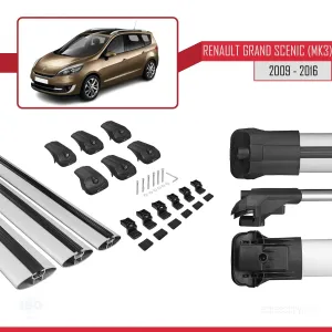 Renault Grand Scenic (Mk3) 2009-2016 Arası ile uyumlu ACE-1 Ara Atkı Tavan Barı GRİ 3 ADET BAR thumb 5