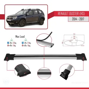 Dacia Duster (HS) 2014-2017 Arası ile Uyumlu FLY Model Ara Atkı Tavan Barı GRİ - Görsel 4
