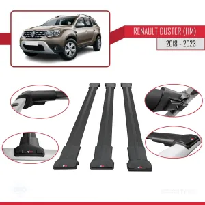 Dacia Duster (HM) 2018-2023 Arası ile Uyumlu FLY Model Ara Atkı Tavan Barı SİYAH 3 ADET BAR - Görsel 5