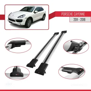 Porsche Cayenne 92A 2011-2018 Arası ile uyumlu FLY Model Ara Atkı Tavan Barı GRİ thumb 5