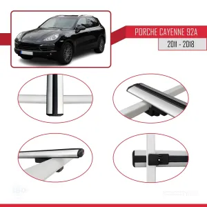 Porsche Cayenne 92A 2011-2018 Arası ile uyumlu Basic Model Ara Atkı Tavan Barı GRİ 3 ADET thumb 4