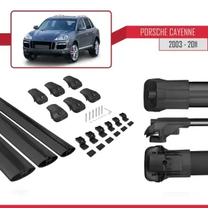 Porsche Cayenne 2003-2011 Arası ile uyumlu ACE-1 Ara Atkı Tavan Barı SİYAH 3 ADET BAR - Görsel 5