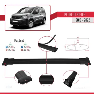 Peugeot Rifter 2019-2022 Arası ile uyumlu FLY Model Ara Atkı Tavan Barı SİYAH 3 ADET BAR thumb 3