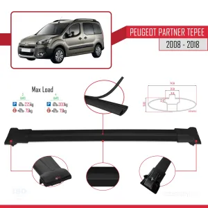 Peugeot Partner Tepee 2008-2018 Arası ile uyumlu FLY Model Ara Atkı Tavan Barı SİYAH 3 ADET BAR - Görsel 4