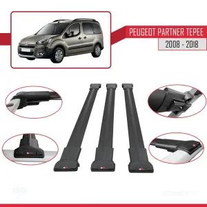 Peugeot Partner Tepee 2008-2018 Arası ile uyumlu FLY Model Ara Atkı Tavan Barı SİYAH 3 ADET BAR - Görsel 5