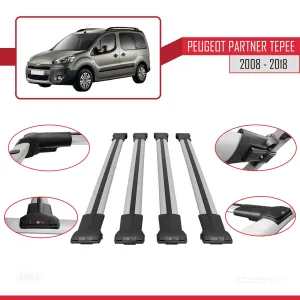 Peugeot Partner Tepee 2008-2018 Arası ile uyumlu FLY Model Ara Atkı Tavan Barı GRİ 4 ADET BAR thumb 5