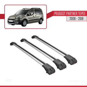 Peugeot Partner Tepee 2008-2018 Arası ile uyumlu ACE-1 Ara Atkı Tavan Barı GRİ 3 ADET BAR thumb 4