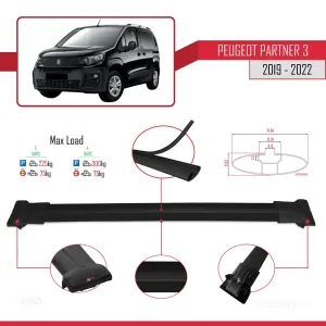 Peugeot Partner 2019-2022 Arası ile uyumlu FLY Model Ara Atkı Tavan Barı SİYAH 3 ADET BAR thumb 3