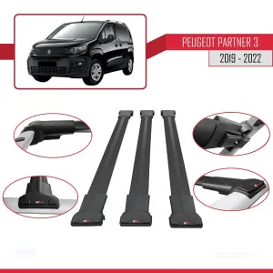 Peugeot Partner 2019-2022 Arası ile uyumlu FLY Model Ara Atkı Tavan Barı SİYAH 3 ADET BAR thumb 4