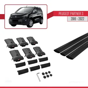 Peugeot Partner 2019-2022 Arası ile uyumlu FLY Model Ara Atkı Tavan Barı SİYAH 3 ADET BAR thumb 5