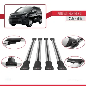 Peugeot Partner 2019-2022 Arası ile uyumlu FLY Model Ara Atkı Tavan Barı GRİ 4 ADET BAR thumb 4