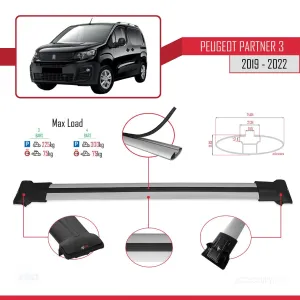 Peugeot Partner 2019-2022 Arası ile uyumlu FLY Model Ara Atkı Tavan Barı GRİ 3 ADET BAR thumb 3