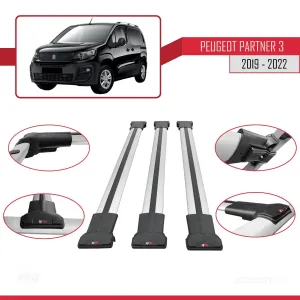 Peugeot Partner 2019-2022 Arası ile uyumlu FLY Model Ara Atkı Tavan Barı GRİ 3 ADET BAR thumb 4