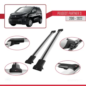 Peugeot Partner 2019-2022 Arası ile Uyumlu FLY Model Ara Atkı Tavan Barı GRİ thumb 3