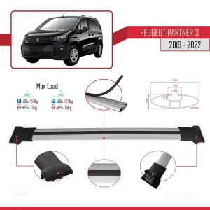 Peugeot Partner 2019-2022 Arası ile Uyumlu FLY Model Ara Atkı Tavan Barı GRİ thumb 4