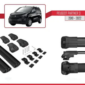 Peugeot Partner 2019-2022 Arası ile uyumlu ACE-1 Ara Atkı Tavan Barı SİYAH thumb 5