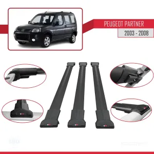 Peugeot Partner 2003-2008 Arası ile uyumlu FLY Model Ara Atkı Tavan Barı SİYAH 3 ADET BAR - Görsel 5