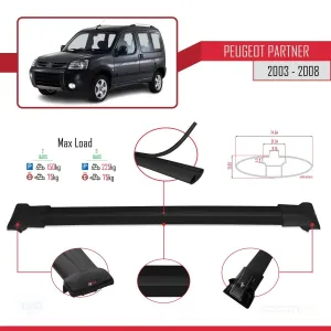 Peugeot Partner 2003-2008 Arası ile uyumlu FLY Model Ara Atkı Tavan Barı SİYAH thumb 4