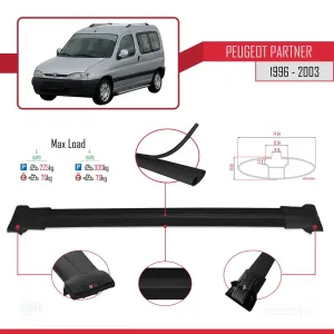 Peugeot Partner 1996-2003 Arası ile uyumlu FLY Model Ara Atkı Tavan Barı SİYAH 3 ADET BAR - Görsel 4