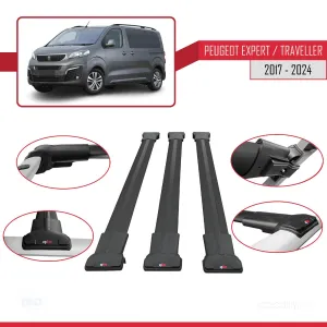 Peugeot Expert - Traveller 2017 ve Sonrası ile uyumlu FLY Model Ara Atkı Tavan Barı SİYAH 3 ADET BAR thumb 5