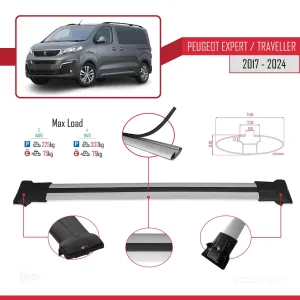 Peugeot Expert - Traveller 2017 ve Sonrası ile uyumlu FLY Model Ara Atkı Tavan Barı GRİ 3 ADET BAR thumb 4