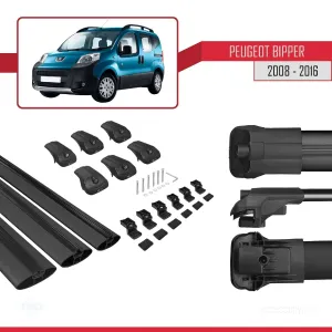 Peugeot Bipper 2008-2016 Arası ile uyumlu ACE-1 Ara Atkı Tavan Barı SİYAH 3 ADET BAR thumb 5