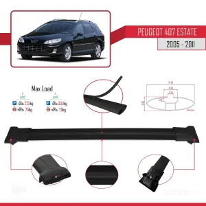 Peugeot 407 ESTATE 2005-2011 Arası ile Uyumlu FLY Model Ara Atkı Tavan Barı SİYAH 3 ADET BAR thumb 4
