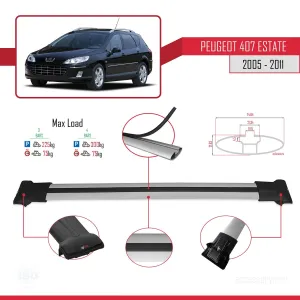 Peugeot 407 ESTATE 2005-2011 Arası ile Uyumlu FLY Model Ara Atkı Tavan Barı GRİ 3 ADET BAR thumb 4