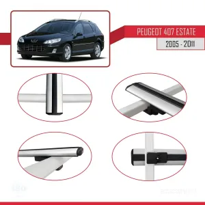 Peugeot 407 ESTATE 2005-2011 Arası ile uyumlu Basic Model Ara Atkı Tavan Barı GRİ 3 ADET - Görsel 4