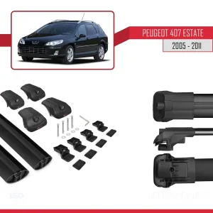 Peugeot 407 ESTATE 2005-2011 Arası ile uyumlu ACE-1 Ara Atkı Tavan Barı SİYAH thumb 5