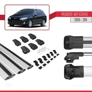 Peugeot 407 ESTATE 2005-2011 Arası ile uyumlu ACE-1 Ara Atkı Tavan Barı GRİ 3 ADET BAR thumb 5