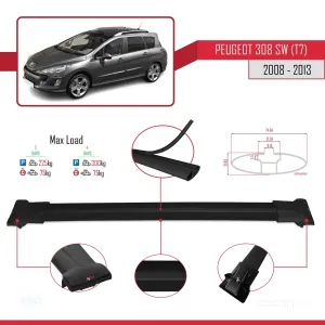 Peugeot 308 SW (T7) 2008-2013 Arası ile Uyumlu FLY Model Ara Atkı Tavan Barı SİYAH 3 ADET BAR thumb 4