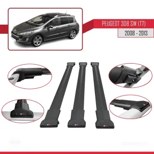 Peugeot 308 SW (T7) 2008-2013 Arası ile Uyumlu FLY Model Ara Atkı Tavan Barı SİYAH 3 ADET BAR thumb 5