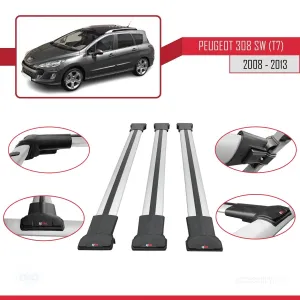 Peugeot 308 SW (T7) 2008-2013 Arası ile Uyumlu FLY Model Ara Atkı Tavan Barı GRİ 3 ADET BAR thumb 5