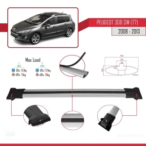 Peugeot 308 SW (T7) 2008-2013 Arası ile Uyumlu FLY Model Ara Atkı Tavan Barı GRİ thumb 4