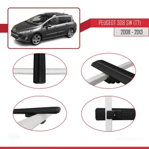Peugeot 308 SW (T7) 2008-2013 Arası ile uyumlu Basic Model Ara Atkı Tavan Barı SİYAH 3 ADET thumb 4